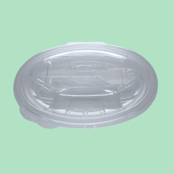 370ml Oval Hinged Lid rPET Container with spork